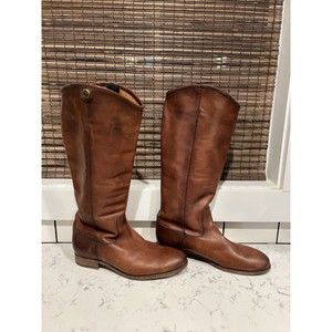 Frye Melissa Button Cognac Brown Leather Riding Boots 9.5B